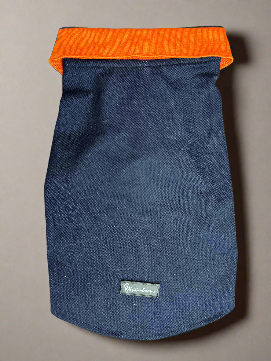 Navy Blue T-Shirt with Bright Orange Collar