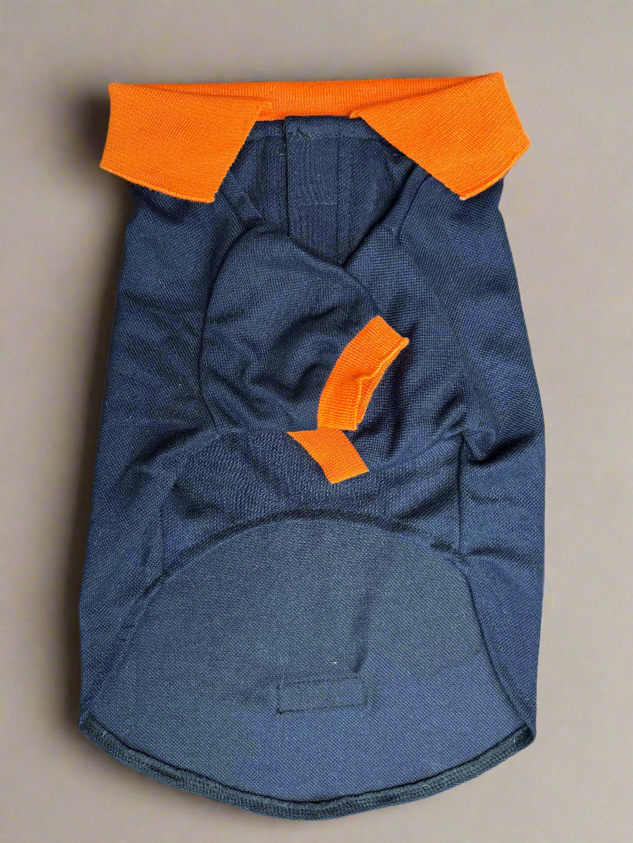 Navy Blue T-Shirt with Bright Orange Collar