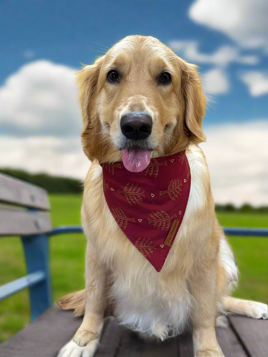 Reversible Dog Bandana with Dori / Tie Strings - Red and Brown