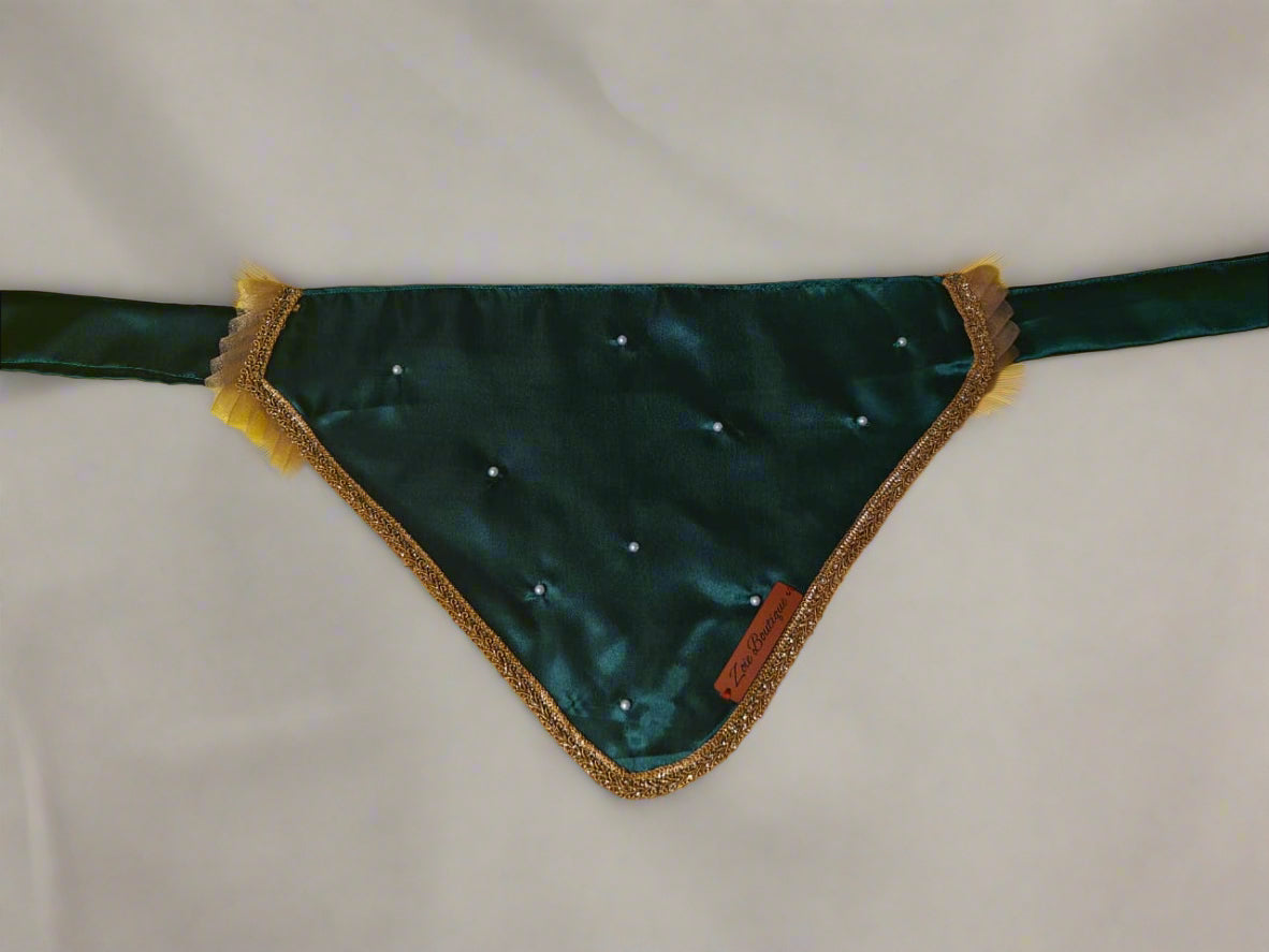 Green Dog Bandana with Pearls & Lace