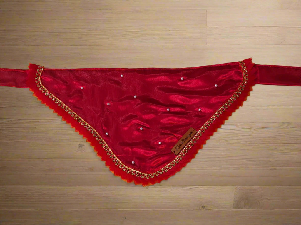 Red Dog Bandana with Pearls & Lace