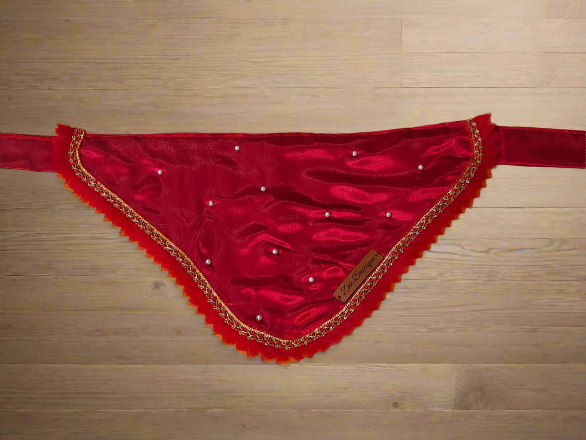 Red Dog Bandana with Pearls & Lace