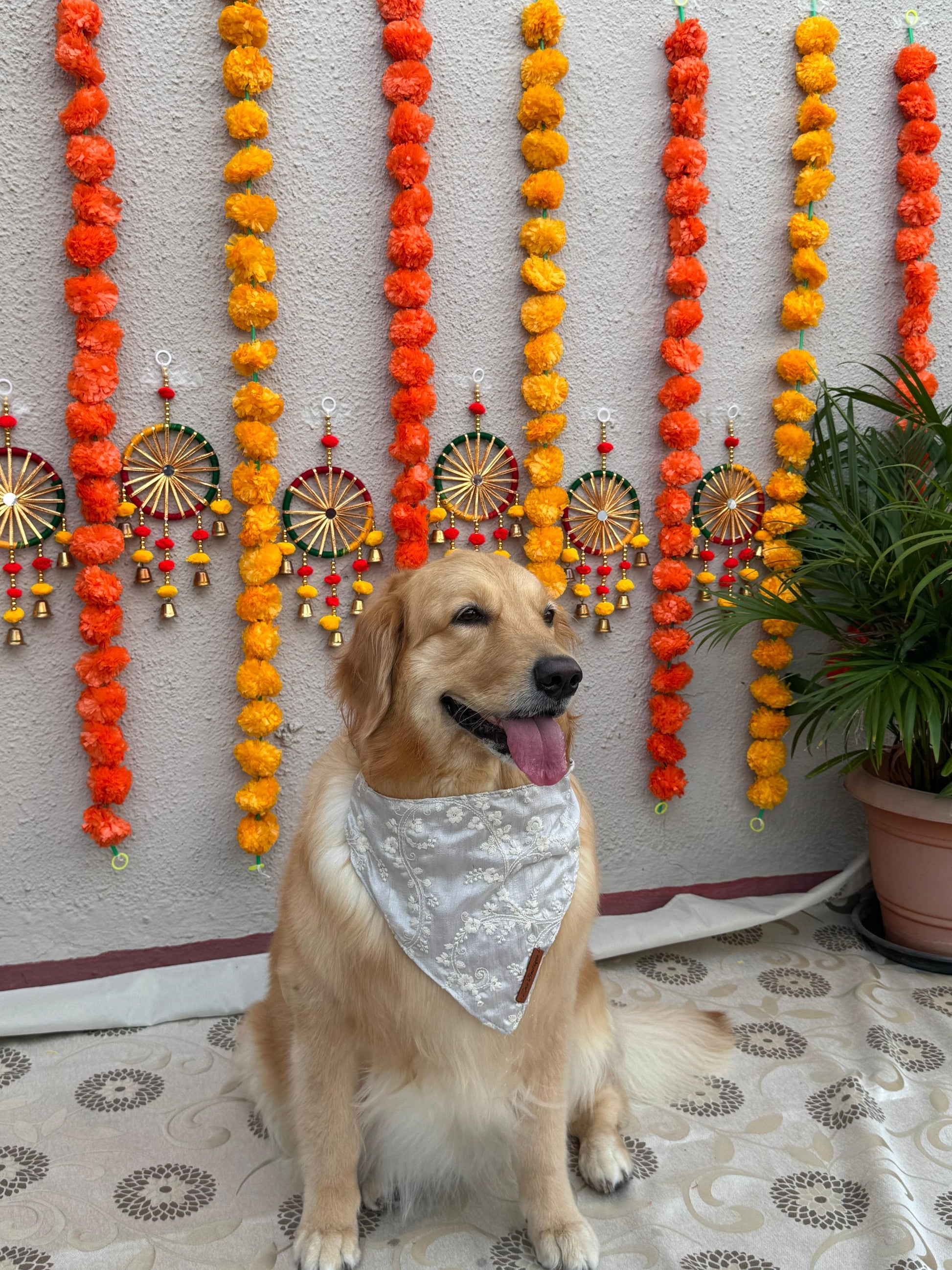Easy Peasy Grey Floral Embroidered Dog Bandana – Slip-On Style