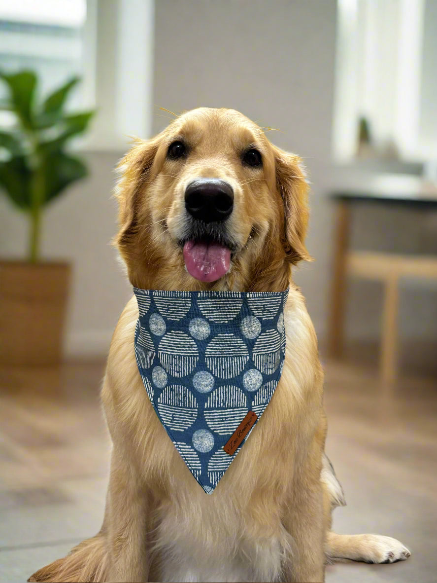 Reversible Dog Bandana with Dori / Tie Strings - Blue and White