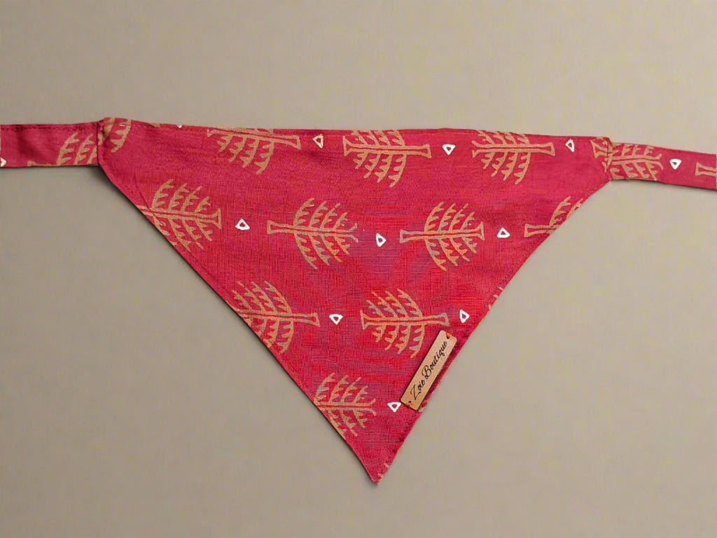 Red bandana with gold tree pattern 