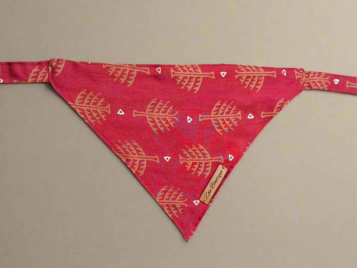 Red bandana with gold tree pattern 
