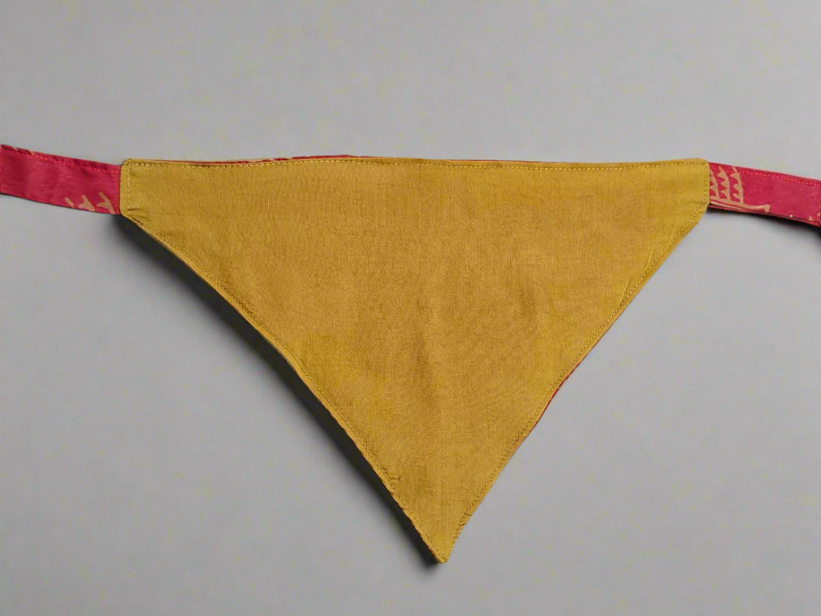 Reversible Dog Bandana with Dori / Tie Strings - Red and Brown