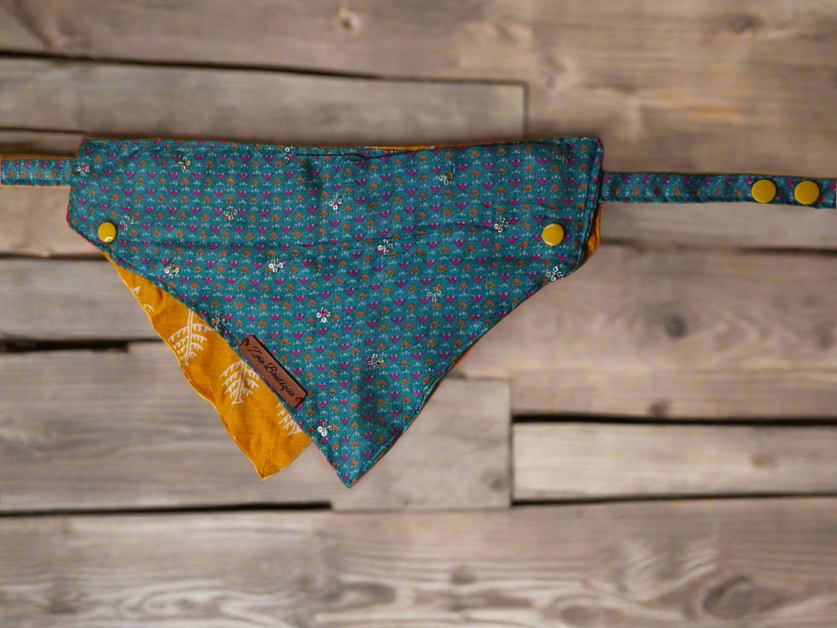 Two-way Reversible dog bandana - Yellow and Teal