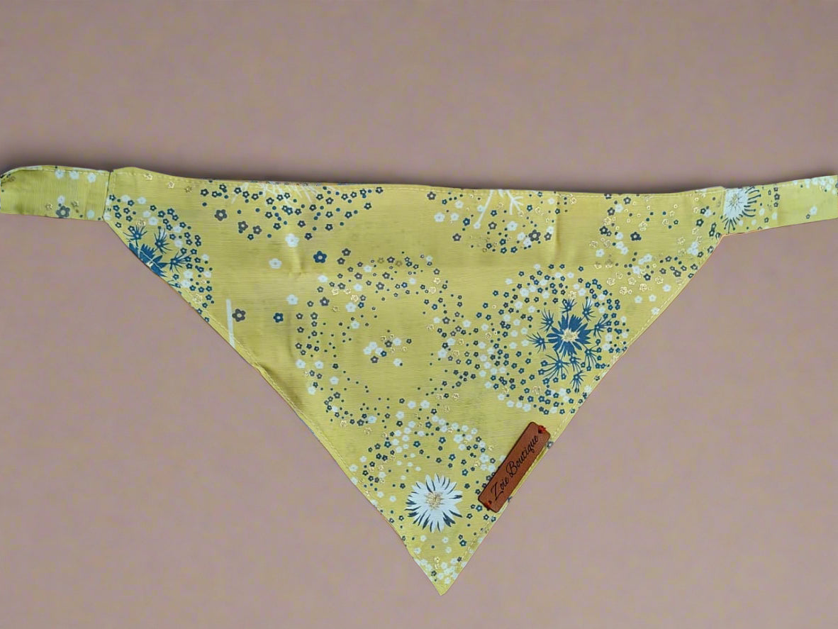 Reversible Dog Bandana with Dori / Tie Strings - Yellow and Pink