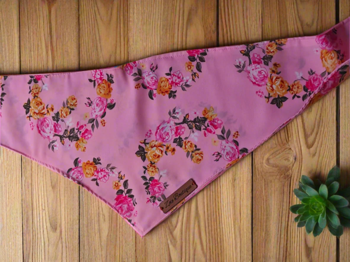Floral Pink Tie-Knot Dog Bandana