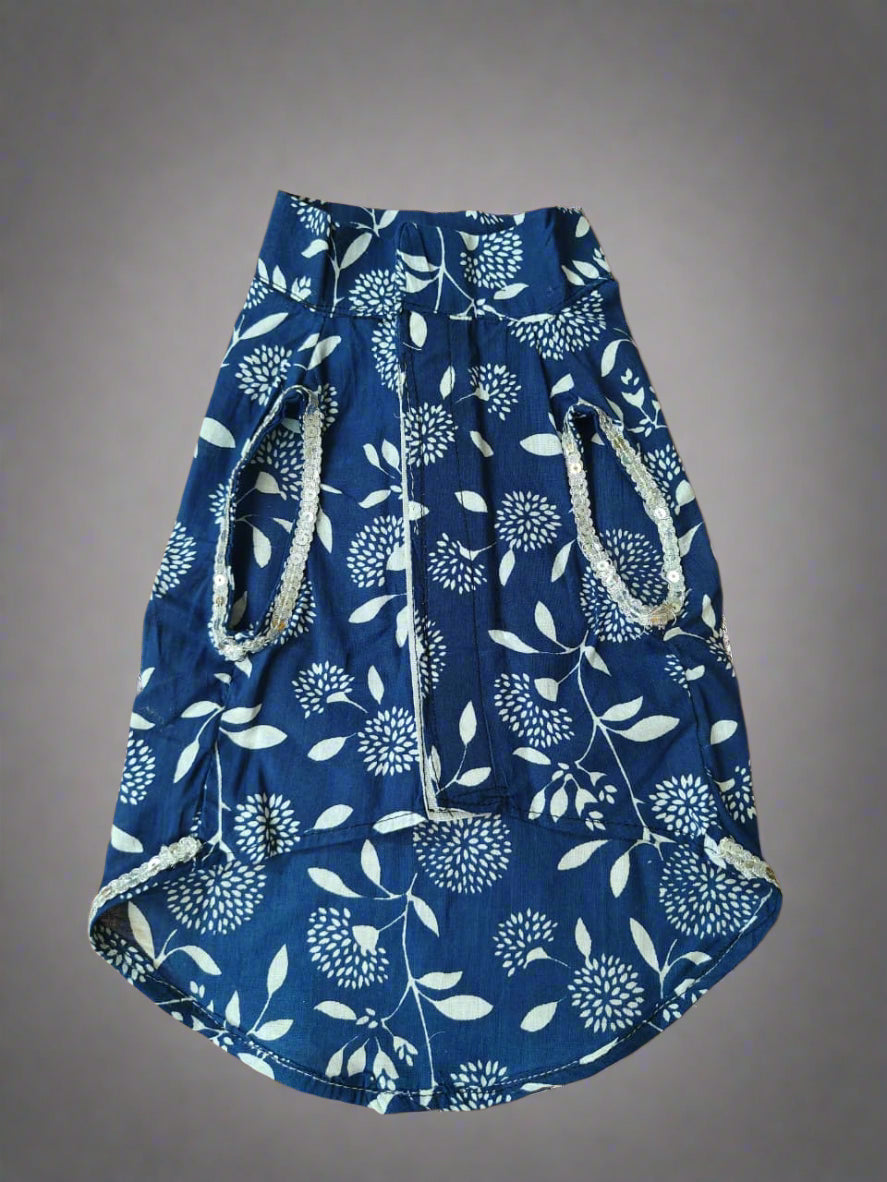 Royal Blue Sanganeri Print Cotton Kurta with Silver Trims