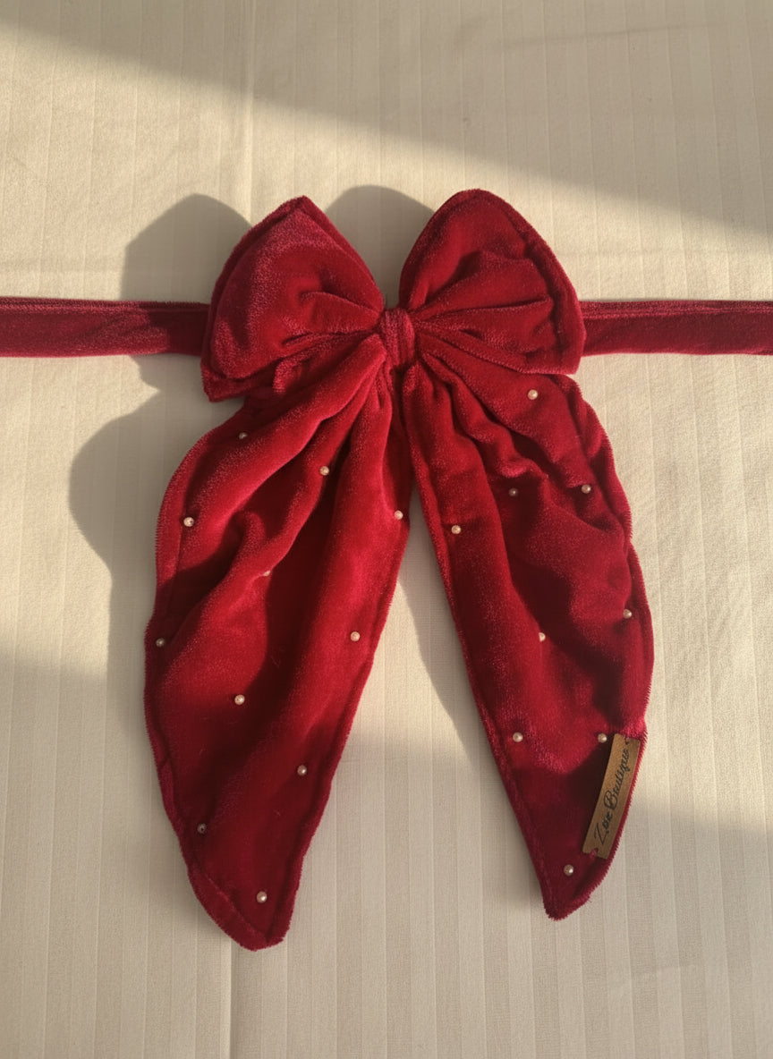 Pink Velvet Pearl Dog Bow with pearl sparkle