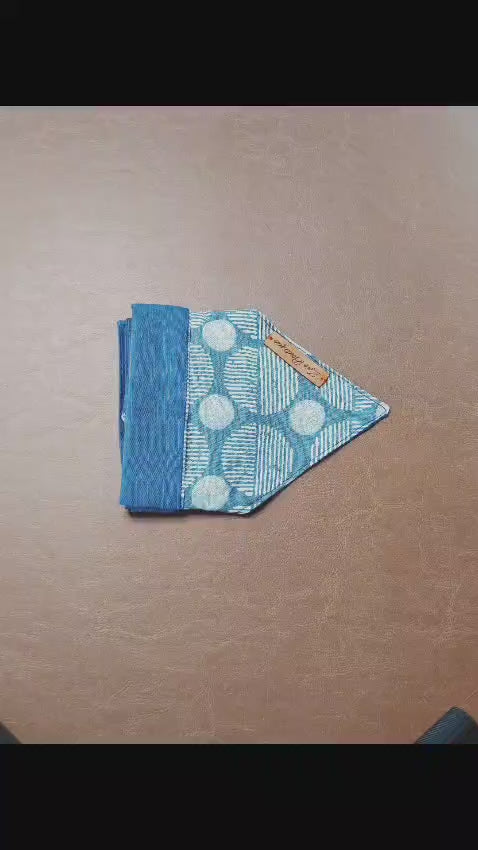 Reversible Dog Bandana with Dori / Tie Strings - Blue and White